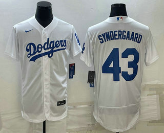 Mens Los Angeles Dodgers #43 Noah Syndergaard White Flex Base Stitched Baseball Jersey
